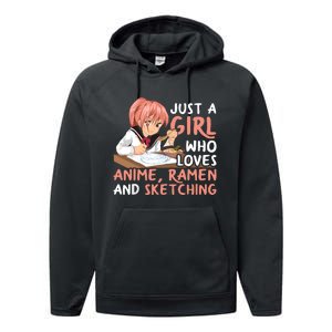 Just A Girl Who Loves Anime Ramen And Sketching Japan Anime Performance Fleece Hoodie