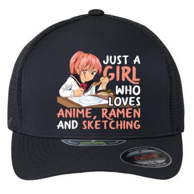 Just A Girl Who Loves Anime Ramen And Sketching Japan Anime Flexfit Unipanel Trucker Cap