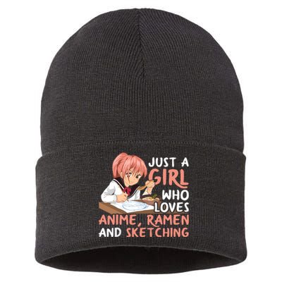 Just A Girl Who Loves Anime Ramen And Sketching Japan Anime Sustainable Knit Beanie