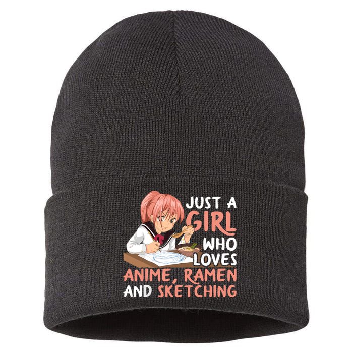 Just A Girl Who Loves Anime Ramen And Sketching Japan Anime Sustainable Knit Beanie