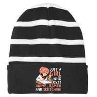 Just A Girl Who Loves Anime Ramen And Sketching Japan Anime Striped Beanie with Solid Band