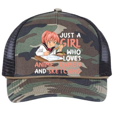 Just A Girl Who Loves Anime Ramen And Sketching Japan Anime Retro Rope Trucker Hat Cap