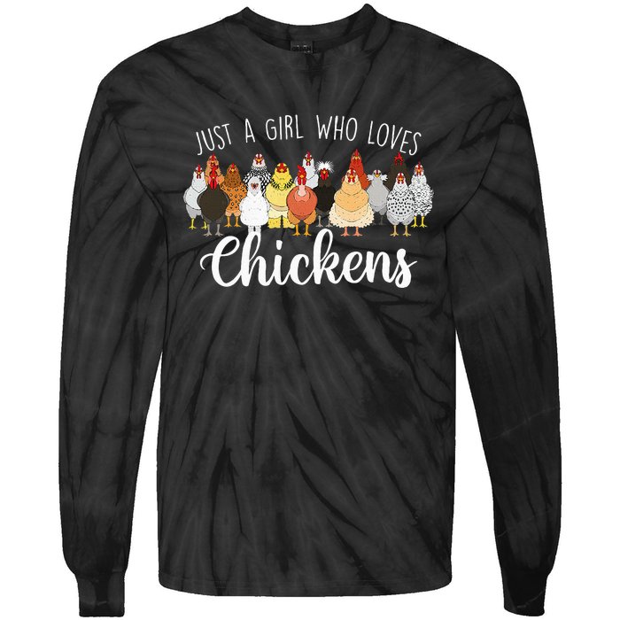 Just A Girl Who Loves Chickens Farm Animal Chicken Tie-Dye Long Sleeve Shirt