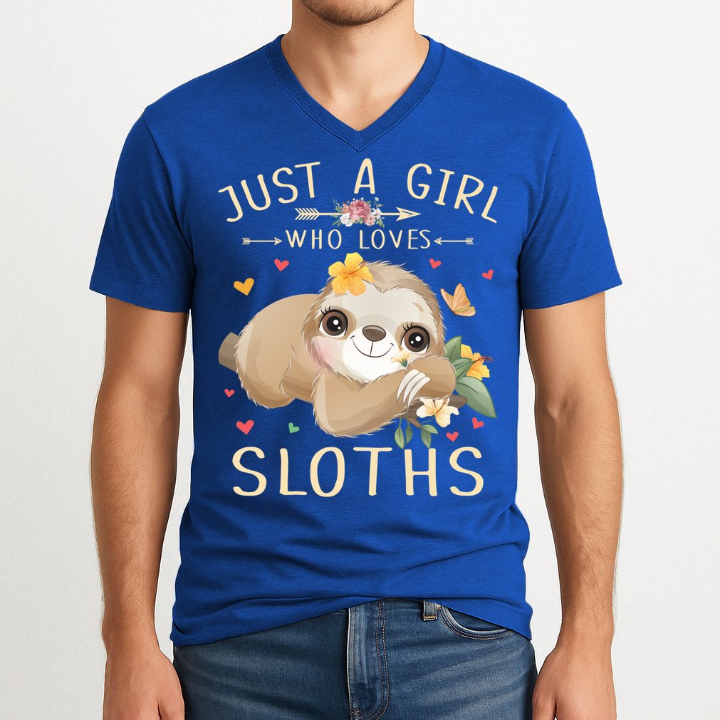 Just A Girl Who Loves Sloths Cute Sloth Lover Girls Gift V-Neck T-Shirt