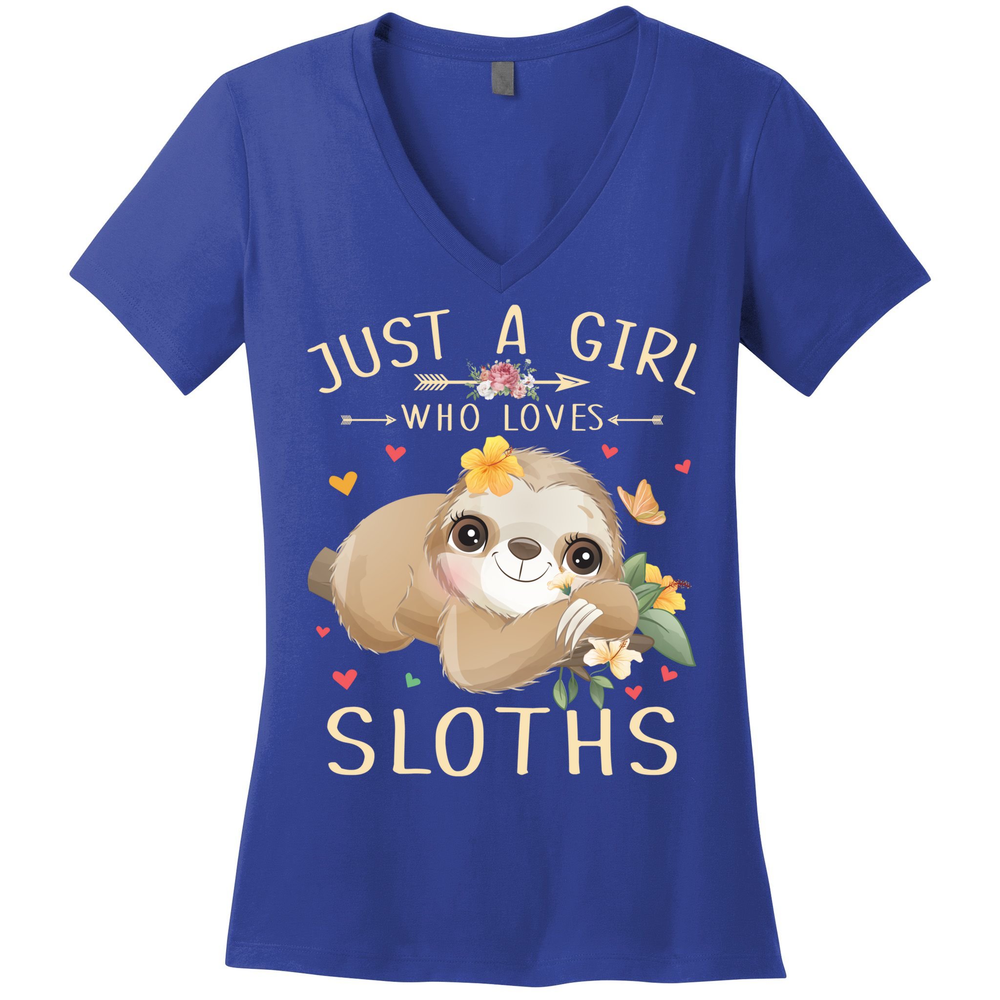 Just A Girl Who Loves Sloths Cute Sloth Lover Girls Gift Women's V-Neck T-Shirt
