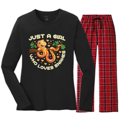 Just A Girl Who Loves Snakes Funny Snake Lover Funny Gift Meaningful Gift Women's Long Sleeve Flannel Pajama Set 