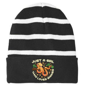 Just A Girl Who Loves Snakes Funny Snake Lover Funny Gift Meaningful Gift Striped Beanie with Solid Band