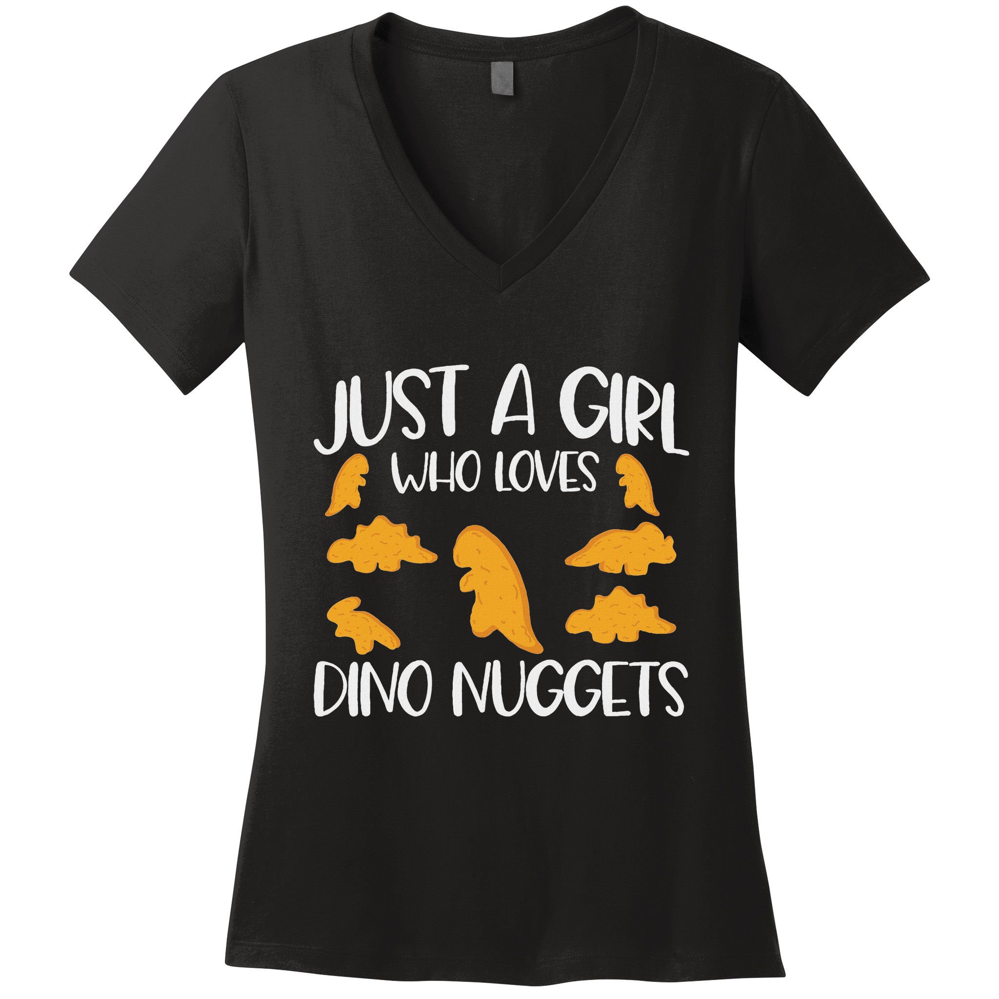 Just A Girl Who Loves Dino Nuggets Dinosaur Chicken Nuggets Women's V-Neck T-Shirt