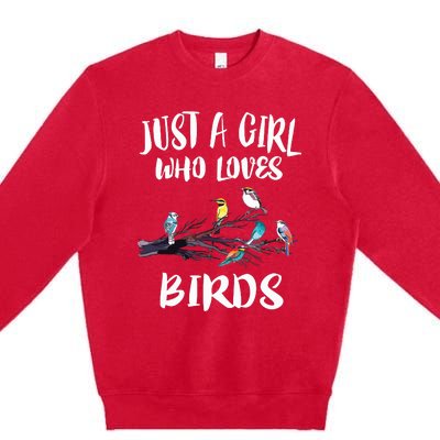 Just A Girl Who Loves Birds Birding Bird Watching Gift Premium Crewneck Sweatshirt