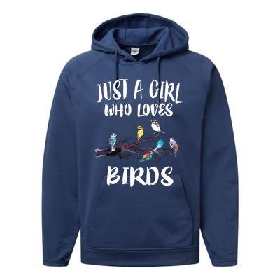 Just A Girl Who Loves Birds Birding Bird Watching Gift Performance Fleece Hoodie