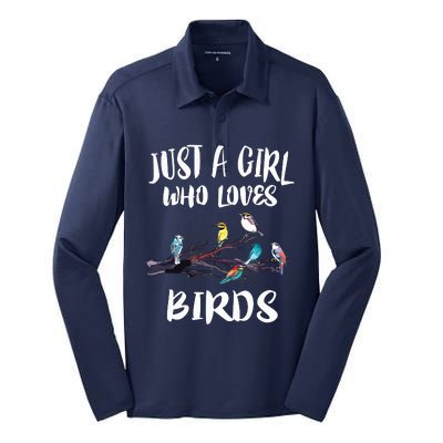 Just A Girl Who Loves Birds Birding Bird Watching Gift Silk Touch Performance Long Sleeve Polo