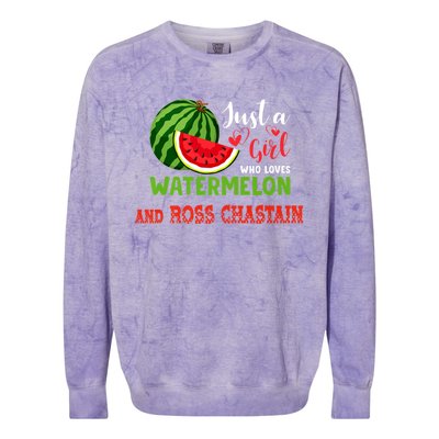 JUST A GIRL WHO LOVES WATERMELON AND ROSS CHASTAIN Premium Colorblast Crewneck Sweatshirt