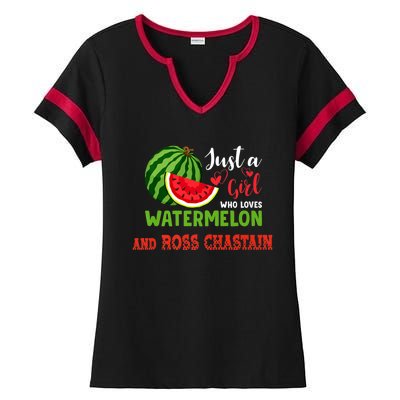 JUST A GIRL WHO LOVES WATERMELON AND ROSS CHASTAIN Premium Ladies Halftime Notch Neck Tee