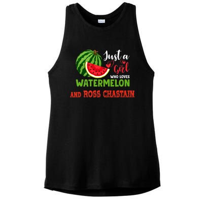 JUST A GIRL WHO LOVES WATERMELON AND ROSS CHASTAIN Premium Ladies PosiCharge Tri-Blend Wicking Tank