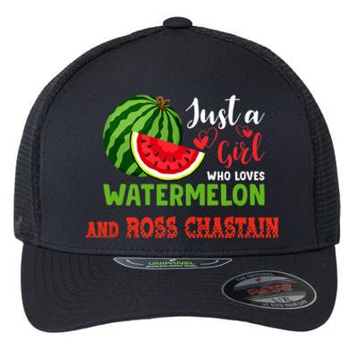 JUST A GIRL WHO LOVES WATERMELON AND ROSS CHASTAIN Premium Flexfit Unipanel Trucker Cap