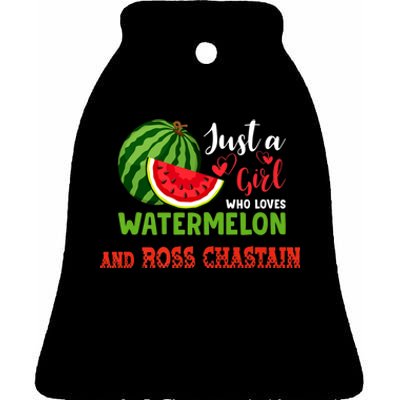 JUST A GIRL WHO LOVES WATERMELON AND ROSS CHASTAIN Premium Ceramic Bell Ornament