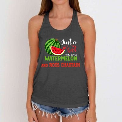 JUST A GIRL WHO LOVES WATERMELON AND ROSS CHASTAIN Premium Women's Knotted Racerback Tank