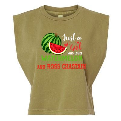 JUST A GIRL WHO LOVES WATERMELON AND ROSS CHASTAIN Premium Garment-Dyed Women's Muscle Tee