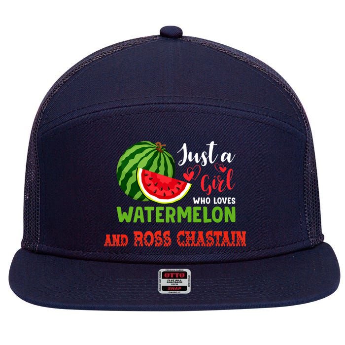 JUST A GIRL WHO LOVES WATERMELON AND ROSS CHASTAIN Premium 7 Panel Mesh Trucker Snapback Hat