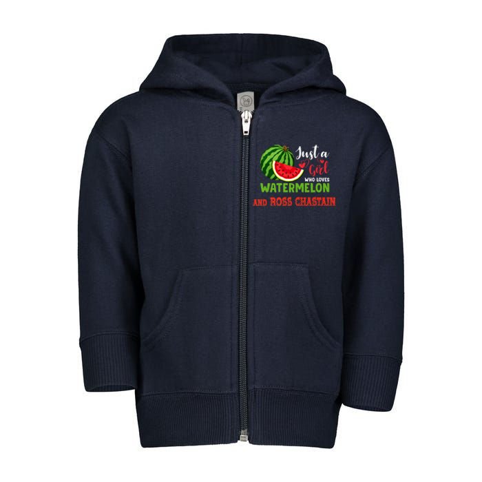 JUST A GIRL WHO LOVES WATERMELON AND ROSS CHASTAIN Premium Toddler Zip Fleece Hoodie