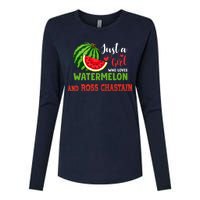 JUST A GIRL WHO LOVES WATERMELON AND ROSS CHASTAIN Premium Womens Cotton Relaxed Long Sleeve T-Shirt