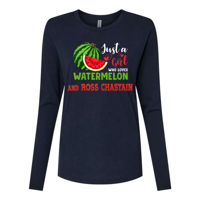 JUST A GIRL WHO LOVES WATERMELON AND ROSS CHASTAIN Premium Womens Cotton Relaxed Long Sleeve T-Shirt