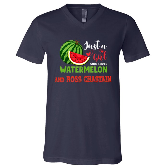 JUST A GIRL WHO LOVES WATERMELON AND ROSS CHASTAIN Premium V-Neck T-Shirt