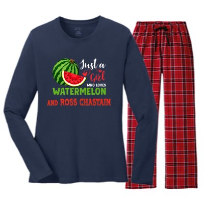 JUST A GIRL WHO LOVES WATERMELON AND ROSS CHASTAIN Premium Women's Long Sleeve Flannel Pajama Set 