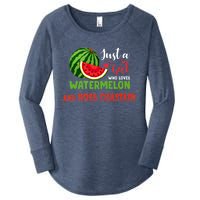 JUST A GIRL WHO LOVES WATERMELON AND ROSS CHASTAIN Premium Women's Perfect Tri Tunic Long Sleeve Shirt