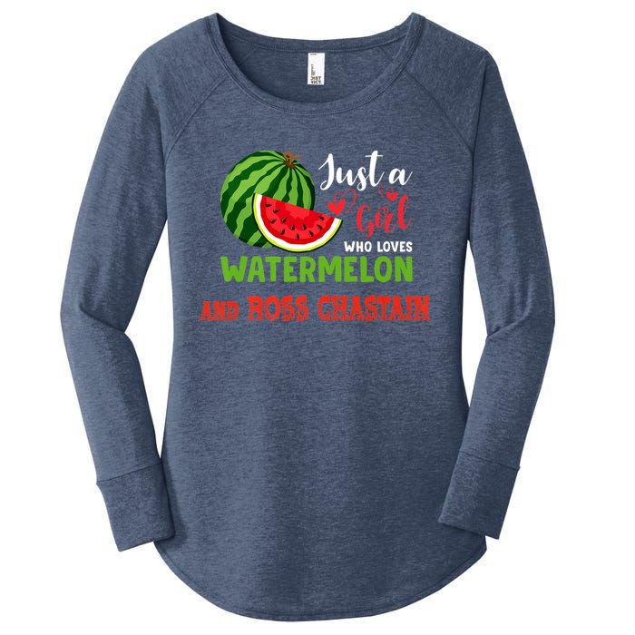 JUST A GIRL WHO LOVES WATERMELON AND ROSS CHASTAIN Premium Women's Perfect Tri Tunic Long Sleeve Shirt