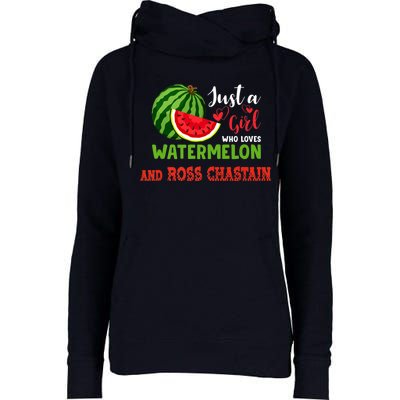 JUST A GIRL WHO LOVES WATERMELON AND ROSS CHASTAIN Premium Womens Funnel Neck Pullover Hood