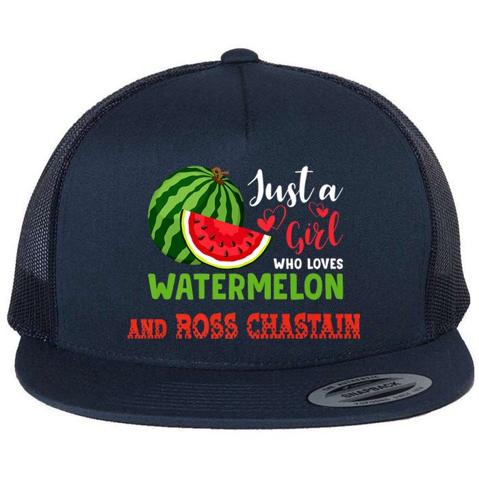 JUST A GIRL WHO LOVES WATERMELON AND ROSS CHASTAIN Premium Flat Bill Trucker Hat