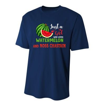 JUST A GIRL WHO LOVES WATERMELON AND ROSS CHASTAIN Premium Performance Sprint T-Shirt