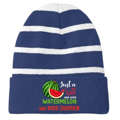 JUST A GIRL WHO LOVES WATERMELON AND ROSS CHASTAIN Premium Striped Beanie with Solid Band