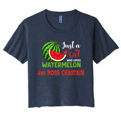 JUST A GIRL WHO LOVES WATERMELON AND ROSS CHASTAIN Premium Women's Crop Top Tee