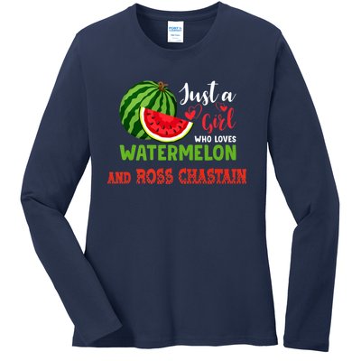 JUST A GIRL WHO LOVES WATERMELON AND ROSS CHASTAIN Premium Ladies Long Sleeve Shirt