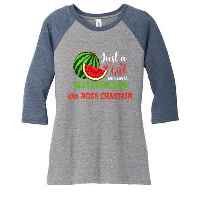 JUST A GIRL WHO LOVES WATERMELON AND ROSS CHASTAIN Premium Women's Tri-Blend 3/4-Sleeve Raglan Shirt