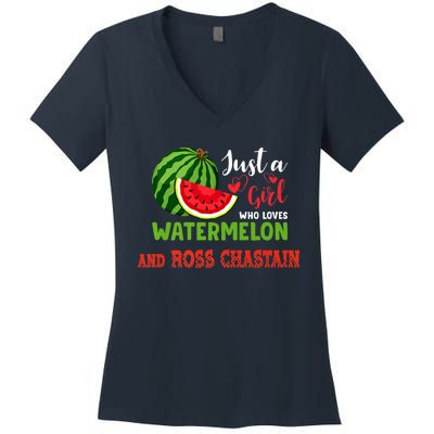 JUST A GIRL WHO LOVES WATERMELON AND ROSS CHASTAIN Premium Women's V-Neck T-Shirt