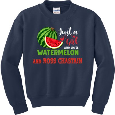 JUST A GIRL WHO LOVES WATERMELON AND ROSS CHASTAIN Premium Kids Sweatshirt