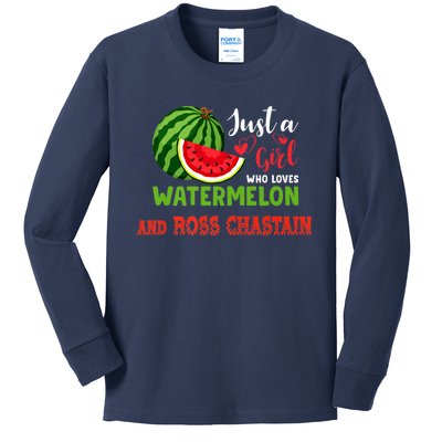 JUST A GIRL WHO LOVES WATERMELON AND ROSS CHASTAIN Premium Kids Long Sleeve Shirt