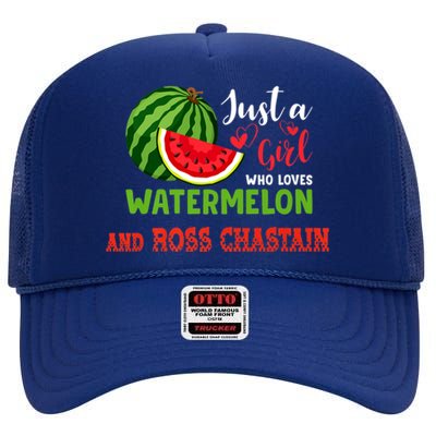 JUST A GIRL WHO LOVES WATERMELON AND ROSS CHASTAIN Premium High Crown Mesh Back Trucker Hat