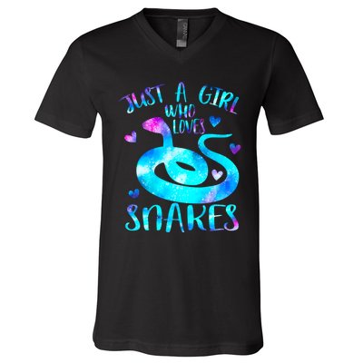 Just A Girl Who Loves Snakes Theme Cute Snake Lover Galaxy Cute Gift V-Neck T-Shirt