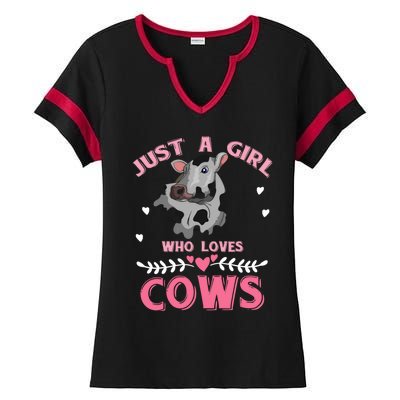 Just A Girl Who Loves Cows Cool Gift Ladies Halftime Notch Neck Tee