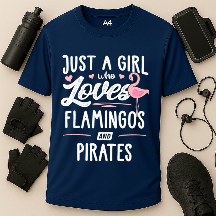 Just A Girl Who Loves Flamingos And Pirates Gift Flamingo Cooling Performance Crew T-Shirt
