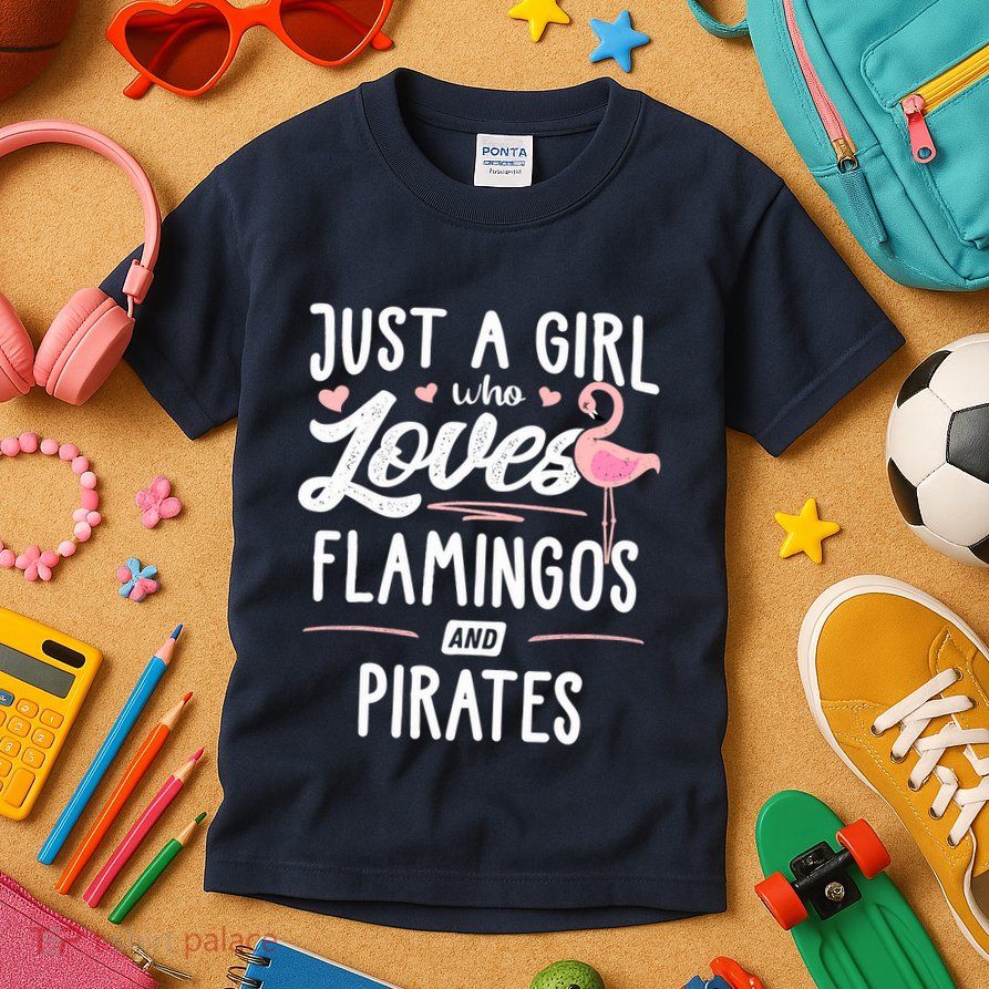 Just A Girl Who Loves Flamingos And Pirates Gift Flamingo Kids T-Shirt