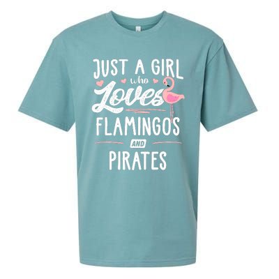 Just A Girl Who Loves Flamingos And Pirates Gift Flamingo Sueded Cloud Jersey T-Shirt