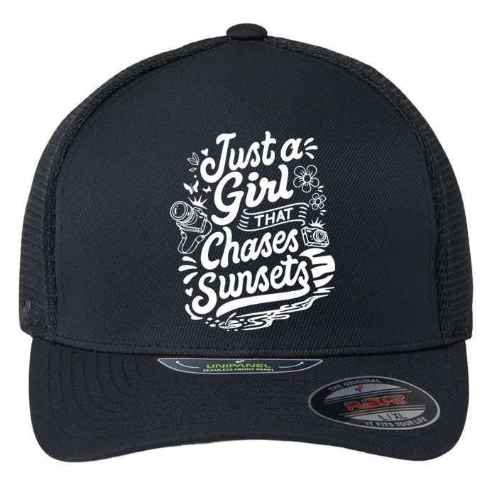 Just A Girl That Chases Sunsets, Photographer Premium Flexfit Unipanel Trucker Cap