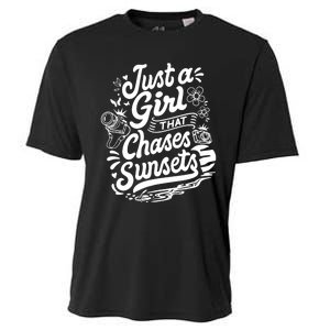 Just A Girl That Chases Sunsets, Photographer Premium Cooling Performance Crew T-Shirt