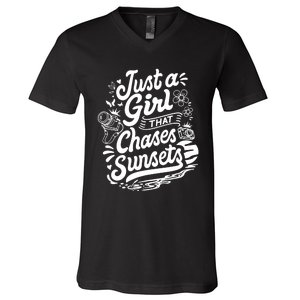 Just A Girl That Chases Sunsets, Photographer Premium V-Neck T-Shirt