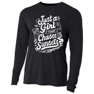 Just A Girl That Chases Sunsets, Photographer Premium Cooling Performance Long Sleeve Crew